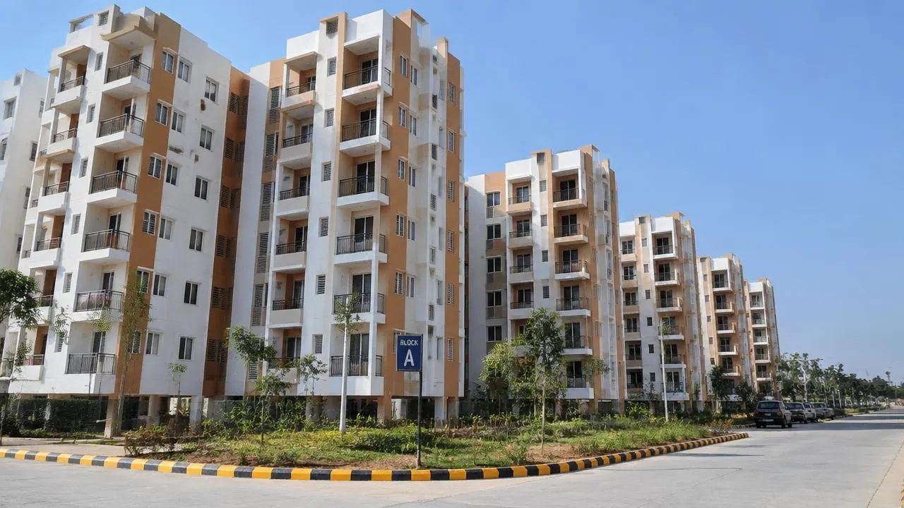 Multi-storey Indiramma housing apartment blocks in Hyderabad